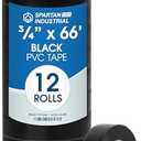 SPARTAN INDUSTRIAL - 3/4" X 66' Black Vinyl Tape - Only 5 Waterproof Electrical Tape Rolls for Wire and Cable Bundling, Insulation, Repairing