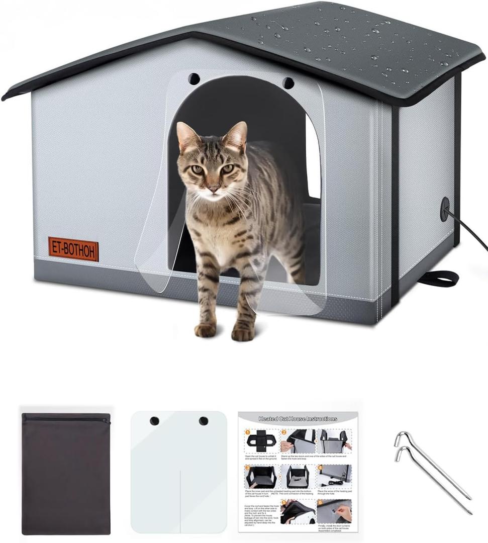 Without Heated Indoor/Outdoor cat House Weatherproof Outdoor cat shelter Feral cat House Insulated clawsable Small Dogs Cats(20"x17"x16")