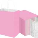 Toovip 100 Pack 8x4.75x10 Inch Medium Light Pink Kraft Paper Bags with Handles Bulk, Gift Wrap Bags for Favors Grocery Retail Party Birthday Shopping Business Goody Craft Merchandise Take Out Sacks