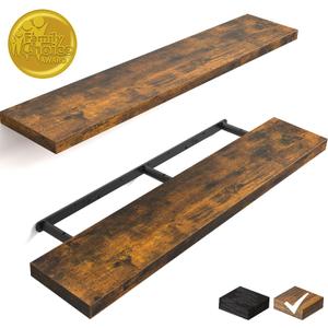 BAYKA Floating Shelves, 48" Wall Mounted Rustic Wood Shelves for Bathroom, Bedroom, Living Room, Kitchen, Office, Hanging Shelf for Books/Storage/Decor(Rustic Brown,Set of 2) (48inches)