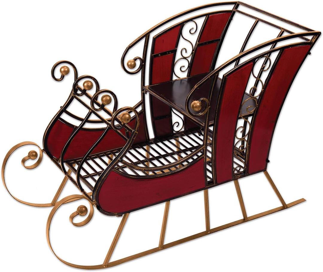 Sunset Vista Designs Decorative Jolly Santa Sleigh Rusted Display, Extra Large, Red Wood & Metal