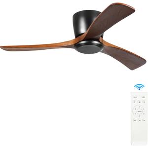 42 Inch Ceiling Fan No Light, Low Profile Ceiling Fan with Remote Control,3 Blade, 6 Speeds Reversible DC Motor, Modern Wood Flush Mount Ceiling Fan Without Light for Bedroom, Living Room, Patio, Medium