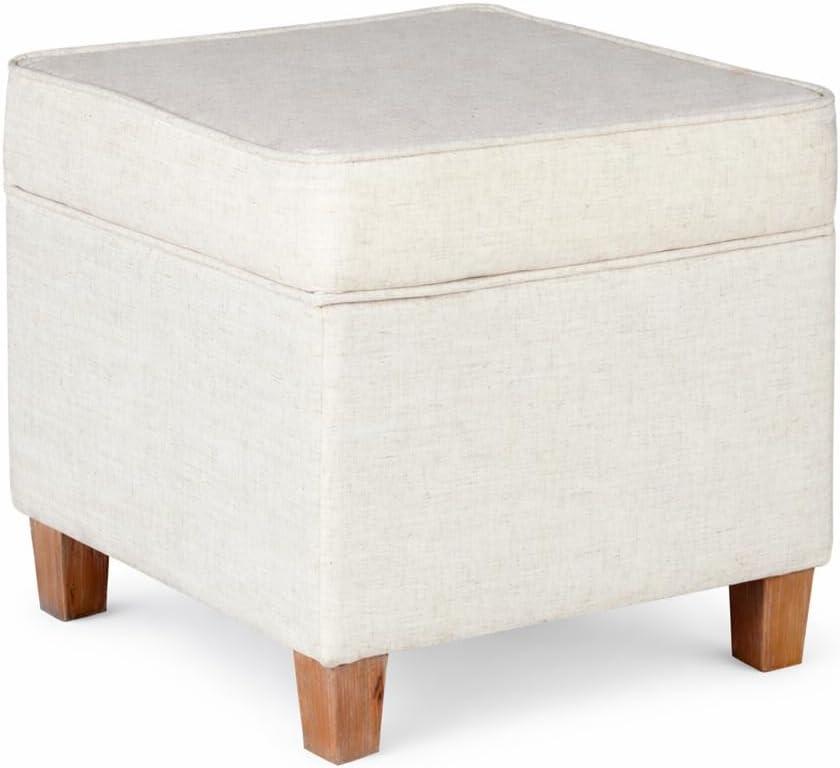 Homepop Home Decor | K7342-F2067 | Classic Square Storage Ottoman with Lift Off Lid | Ottoman with Storage for Living Room & Bedroom, Cream Woven, 17.5"D x 17.5"W x 16.5"H