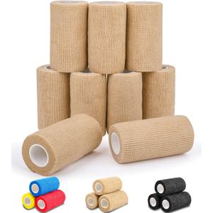 AZEN 9 Pack Self Adhesive Bandage Wrap, 4" X 5 Yards Elastic Cohesive Bandage Wrap, Skin Color Athletic Tape, Ankle Tape, Tattoo Grip Tape Wrap, Vet Wrap