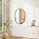 JJUUYOU Oval Bathroom Mirror Wall Mounted Mirror Gold Metal Mirrors 16"x20" Aluminum Alloy Framed Bedroom Mirrors for Living Room Entryway Dorm and Entryway