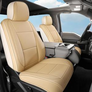 for Ford F150 Seat Covers 2005-2026 & F250 F350 F450 2017-2026 Full Seat Leather Waterproof Trucks Pickup Seat Covers Custom Fit for Ford F150 Accessories, for SuperCrew/CrewCab(XL,XLT), Beige