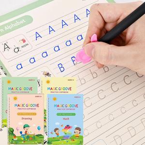 Magic Ink Copybooks for Kids, Reusable Grooved Handwriting Workbooks Practice for Kids Learn to Write Number and Letter Books