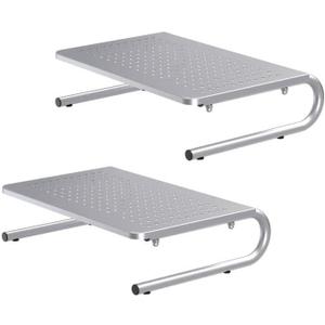 suptek Monitor Stand Riser, Laptop Holder Printer Riser Desk Accessories, Vented Metal Platform and 4 inches Height Underneath Storage for Office Supplies (MST004S-2), 2 Pack, Silver