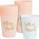 Sparkle and Bash Bachelorette Party Cups - 15 Pack, 16 Oz Reusable White & Pink Plastic Tumblers - Bride Cups for Bridal Shower & Bachelorette Drink Accessories