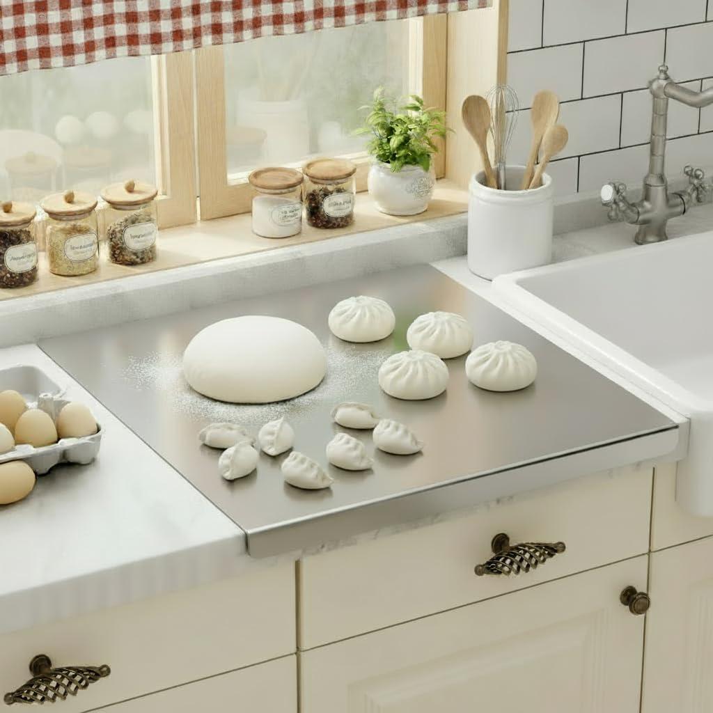 Stainless Steel Cutting Boards with Lip for Kitchen, Non-Slip Cutting Board Over Sink Suitable for Meat, Fruits, Vegetables & Bread