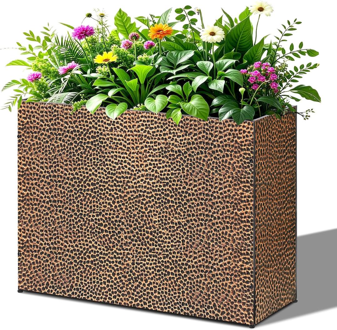 BAYN Large Rectangular Metal Garden Block Planter Box 32x12x24 Inch | Hand-Hammered, Thicken and Weather-Resistant Coating, Heavy Duty, Easy Assembly, Planter for Patio, Porch, Deck