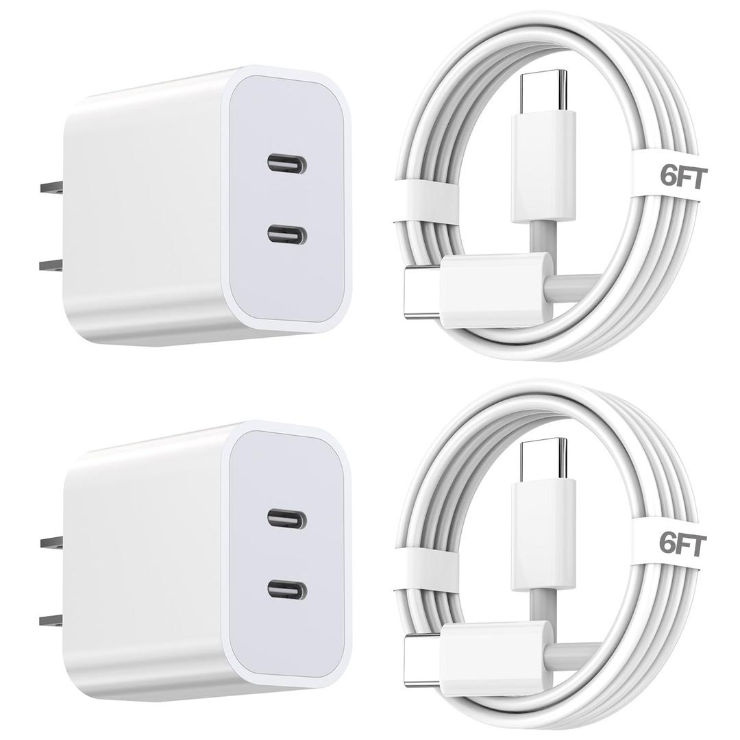iPhone 17 Charger,Apple Charger Fast Charging,2Pack Dual Port Power Delivery Apple Charging Block,6FT USB C to C iPhone 17 Charge Cable,USB C Charge for iPhone 17/17 Air/16/15 Pro/iPad Pro/Air/Mini