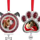 KDVOG 2PCS Dog Christmas Picture Frame Ornaments, 2025 Dogs Paw Photo Frames Xmas Puppy Ornament Home Decoration Keepsake for Pet Memorial Gifts, Animal Lovers Gift, Pets Owner Presents