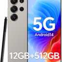 Unlocked Cell Phones C25 Ultra Build-in Pen, Snapdragon 888 Processor, 5G Dual SIM, 6.9" Screen Android 14 Mobile Phone, 12GB+512GB Smartphone, 6800mAh Battery, 48MP+108MP Camera, Face ID Grey