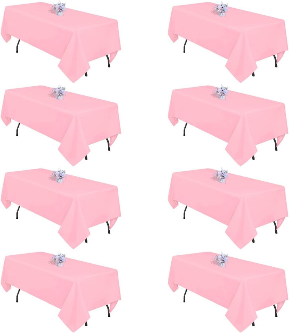 8 Pack Pink Tablecloth 60x102 Inch Rectangle Table Cloth for 6 Foot Rectangle Tables, Wrinkle Resistant Washable Polyester Fabric Rectangular Cover for Dining Banquet Wedding Party