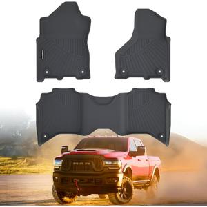 All Weather Car Floor Mats for 2019-2023 2024 Ram 2500/3500 Crew-Cab (1st Row Bucket or Bench Seats), TPE Rubber Floor Liners Anti-Slip Full Set Automotive Mats for 2024 Ram Accessories