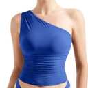 2 x SUUKSESS Women Double Lined Going Out Trendy Crop Tops Ruched Sleeveless Shirts, (Mix Colors) (M)