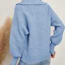 Womens Polo Long Batwing Sleeve V Neck Pullover Sweaters Solid Ribbed Collar Knit Sweater Oversized Chunky Jumper Tops Blue, M