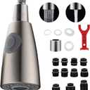 Kitchen Faucet Sprayer Head Nozzle,2 Function Modes,Pull Down Kitchen Sink Faucet Spray Head,12 Adapters Faucet Hose Filter Head Replacement Part Compatible,G1/2 Thread,Brushed Nickel