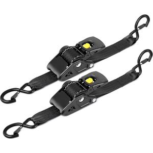 Heavy Duty Auto-Retract Ratchet Tie Down Straps, Black Nylon, 2 Inch x 10 Feet, 3500 lbs Load Capacity, Steel Hooks, Universal Truck Cargo Straps, 2-Pack