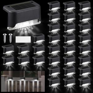 32 Pcs Solar Deck Lights Outdoor, Waterproof LED Solar Step Fence Lights for Stairs, Step, Railing, Patio, Driveway, Garden, Pathway and Yard(Black Shell Cool White Light)