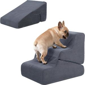 Dog Ramp for Bed, 16.5" H Dog Stairs for High Bed, 2 in 1 Pet Steps for Small Dogs, 3-Step Foldable Transformable Large Cats Ramp to Get on Couch, Non-Slip Balanced, Grey, 3.0, 15.7x19.7x16.5in