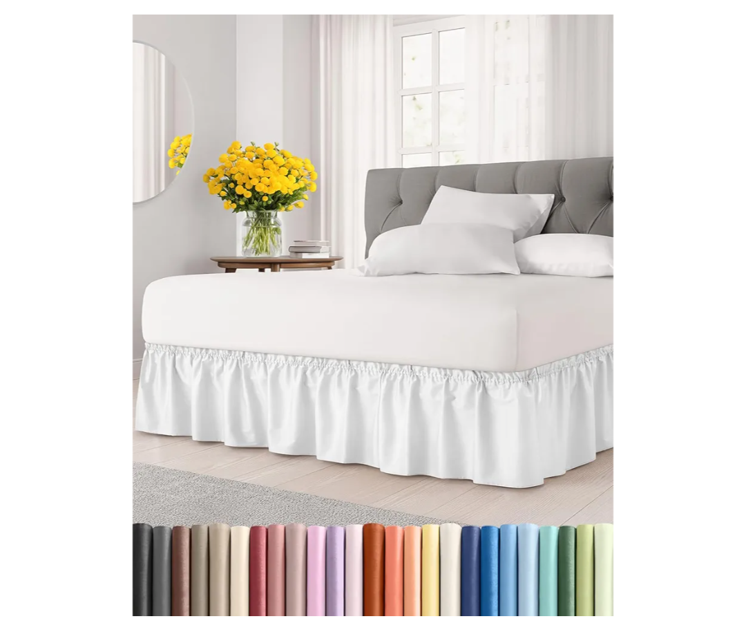 Wrap Around Dust Ruffle Bed Skirt - White - for King Size Beds with 15 Inch Drop - Easy Fit Elastic Strap - Adjustable Pleated Bedskirt w/Brushed Fabric - Wrinkle Free - for Women, Men, Kids & Teens