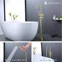 Freestanding Tub Faucet Floor Mount Tub Fillers, Senhozi Brushed Gold Free Standing Tub Faucets, Mixer Tap Two Handle Gold Freestanding Bathtub Faucet with Hand Shower, SE-3001-BG