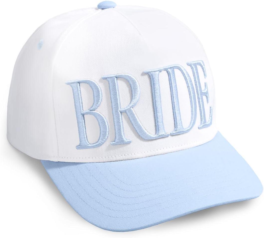 xo, Fetti White + Blue Bride Trucker Hat | Bachelorette Accessory, Bridal Headwear, Bach Party Decorations, Bridesmaid Gift, Wedding Cap