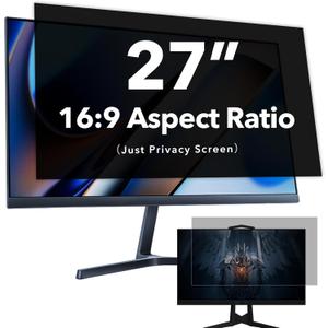 27 Inch Computer Privacy Screen for 16:9 Widescreen Monitor, Anti Glare Blue Light Filter, Anti-Scratch Computer Monitor Privacy Shield, Removable Privacy Screen Protector Film