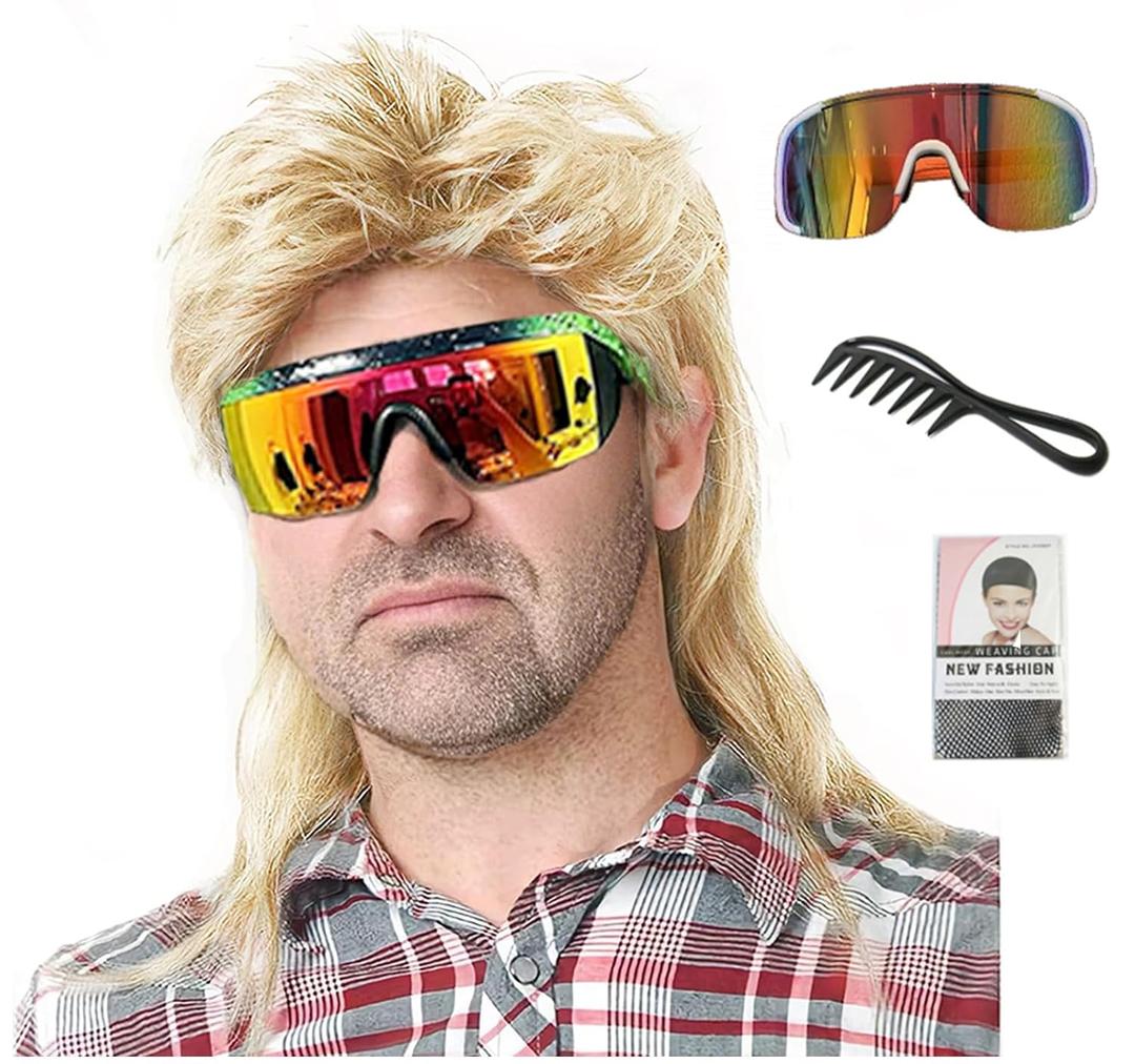 Lotfon Mullet Wigs for Men Joe Dirt Emo Wig 80s Costumes Fancy Party Accessory Cosplay Wig Halloween Man x (Light Blonde)