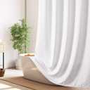 OWENIE White Shower Curtain, 96 Inch Extra Long Farmhouse Shower Curtain, Waterproof Textured Fabric Shower Curtain for Bathroom, Elegant Modern Luxury Design, 72" W x 96" L