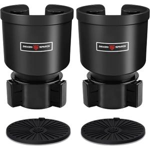 Upgraded Car Cup Holder Expander Adapter with Offset Adjustable Base, Compatible with Yeti 14/24/36/46oz Ramblers, Hydro Flasks 32/40oz, Other Large Bottles Mugs in 3.5"-4.0", 2 Pack (Large*2, Black)