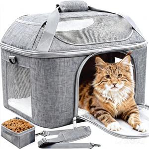 Top-Expandable Pet Carrier 17x11.8x13 Inches Underseat Up to 20lbs, Soft-Sided Carrier Travel Carriers with Padded Shoulder Strap for Small Cats and Dogs, Collapsible Waterproof Travel, Grey