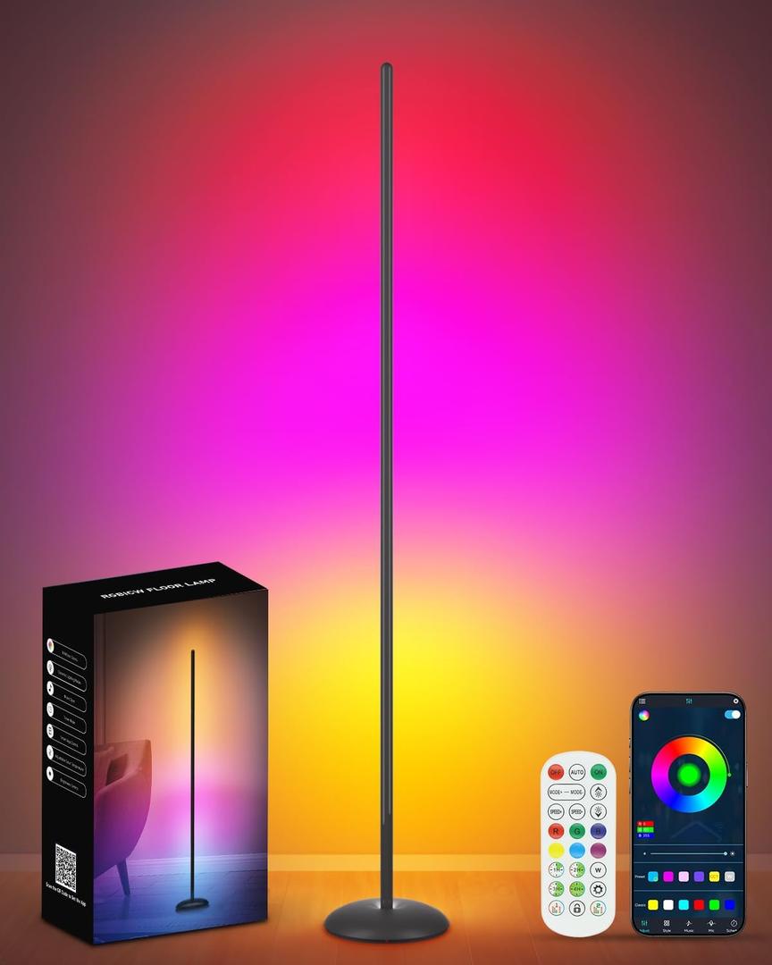 Vexinat Corner Floor Lamp, Smart RGB LED Corner Lamp with App & Remote, Modern Floor Lamp with 16 Million Colors, Music Sync, Scene Modes, Color Changing Standing Lamps for Living Room, Bedroom