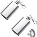 2PCS Mini Pocket Wine Bottle Stainless Steel Material Portable Keychain Flask Stainless Steel 2oz Pocket Whiskey Bottle, Hip Flask with Funnel for Men & Women