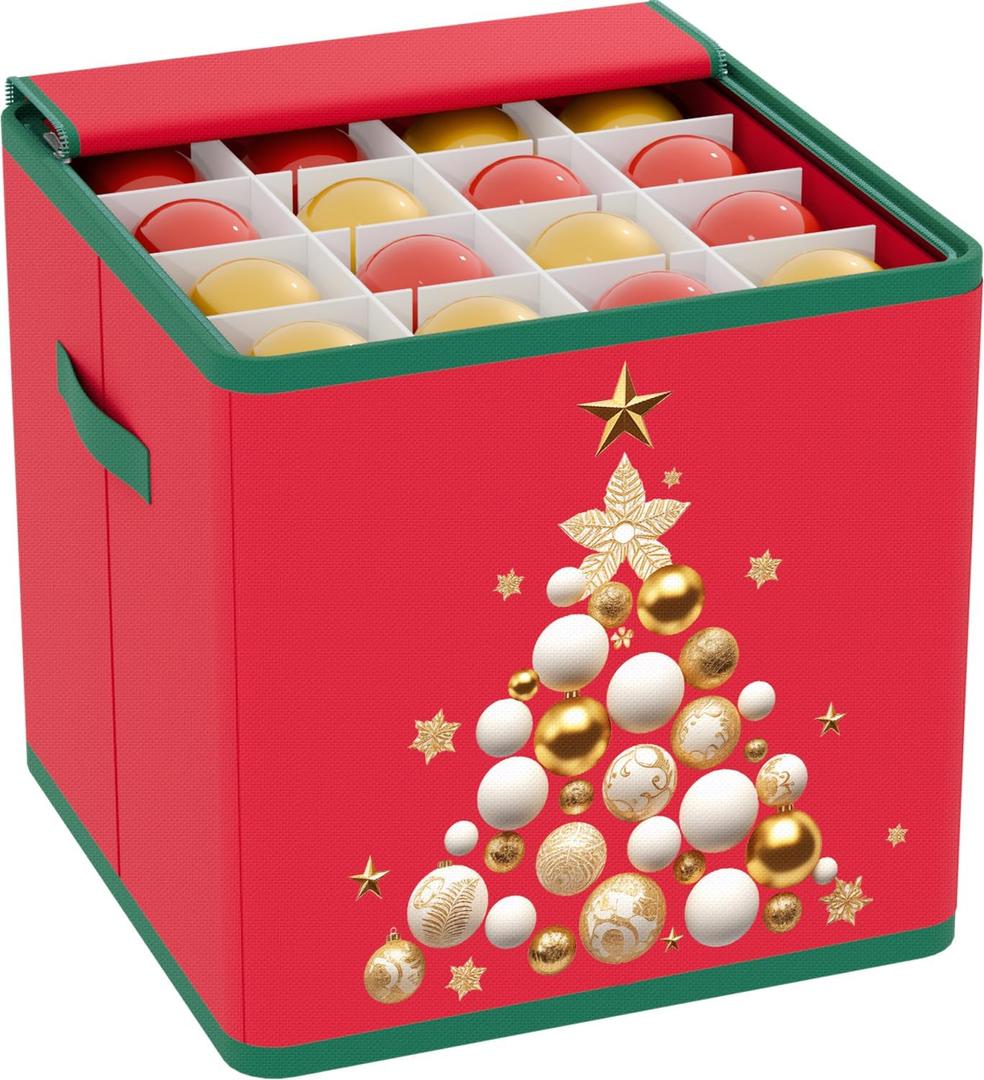 Christmas Ornament Storage Box with Adjustable Dividers Christmas Storage Containers Holds up to 64-3'' Ornament Zippered Ornament Organizer Storage Box Christmas Decoration Storage with Trays