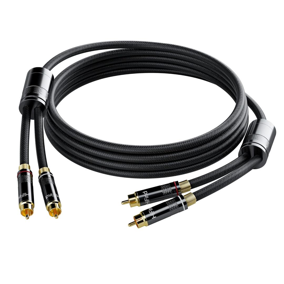 RCA Cable 10 Ft (Real Hi-Fi Sound-Silver Plated Copper- Spring SR-Shielded) 2 RCA Male to 2 RCA Male Stereo Audio Cable, Gold Plated, Copper Shell, Braided RCA Cord for Home Theater Speakers