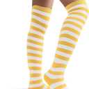 Raylarnia Women's Extra Long Opaque Striped Over Knee High Stockings Socks (Light Orange / White)
