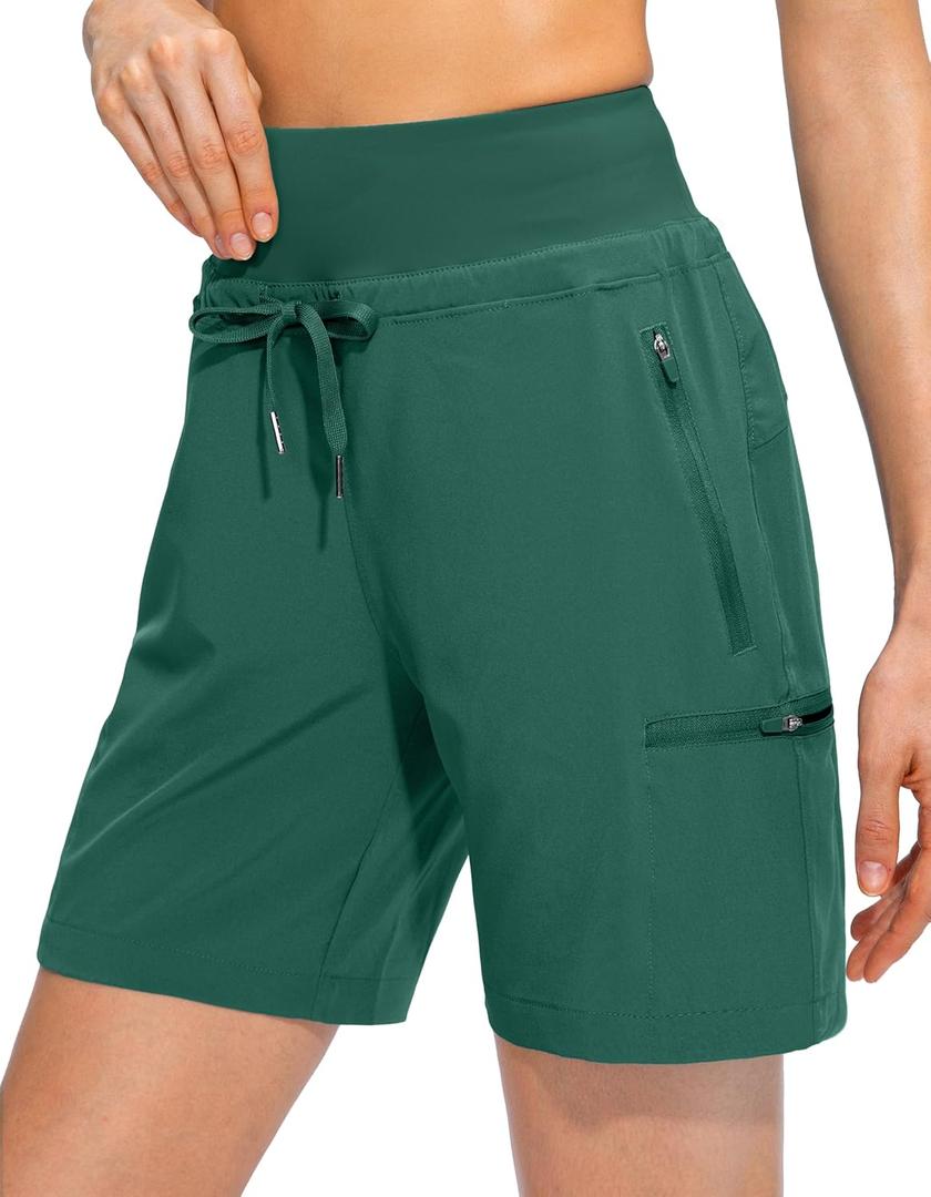 Obla Women's Hiking Cargo Shorts Zipper Pockets Soft High Waisted Quick Dry 7 Inch Long Shorts for Women Golf Athletic Summer (3X-Large, Green)