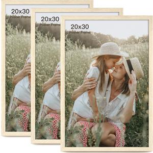 Momentworth 20x30 Frame Set of 3, Natural Wood Grain 20x30 Poster Frame for Gallery Wall Mounting (3 Pack,Natural)