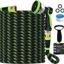 Garden Hose Non-Expanding 100ft, Flexible Water Hose with 10 Function Spray Nozzle, Lightweight, Kink Free,Leak Proof Water Hose for Outdoor,Yard, Lawn, Car Wash, Pet,RV (Green)