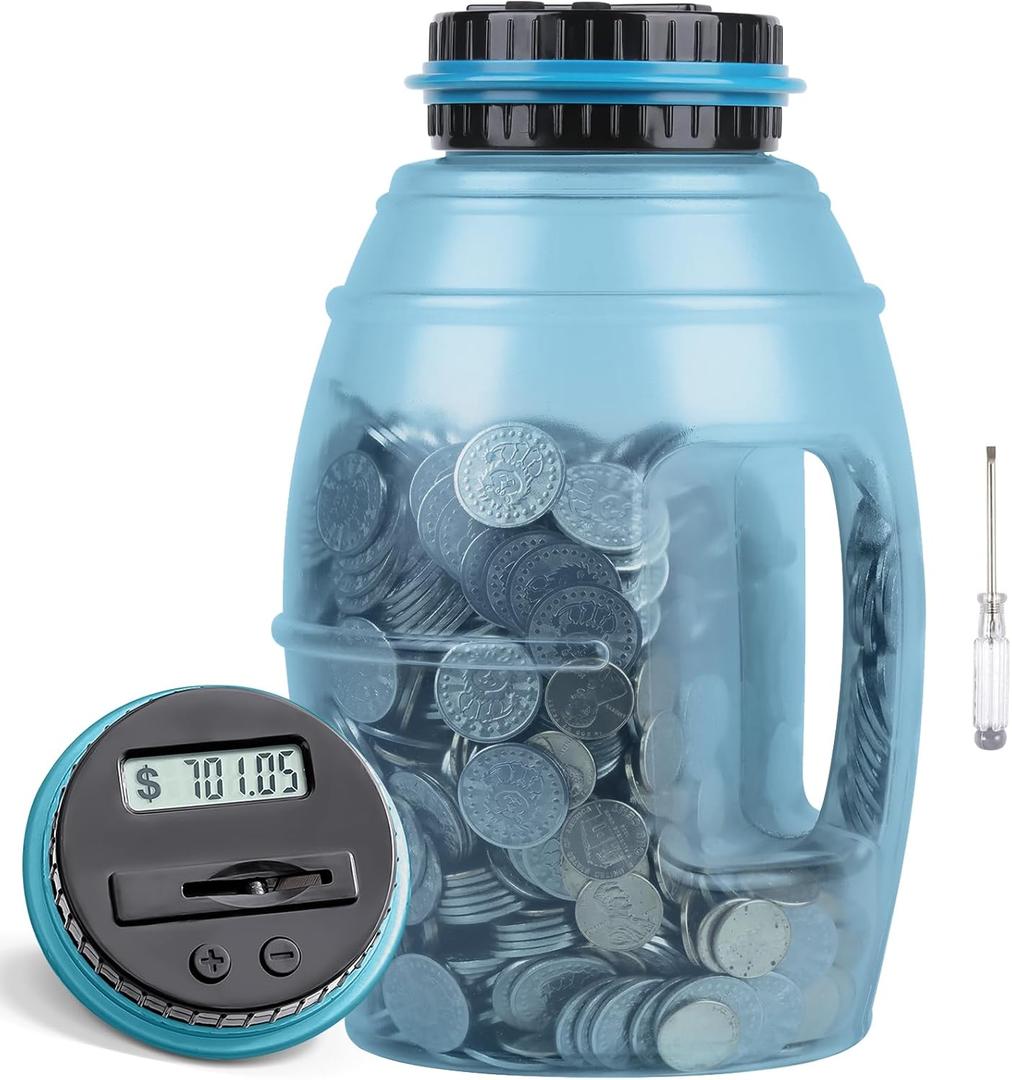 X-Large Piggy Bank for Adults, Vcertcpl Digital Counting Bank with LCD Counter, 2.8L Capacity Coin Bank Money Jar, Designed for All US Coins (Blue2)