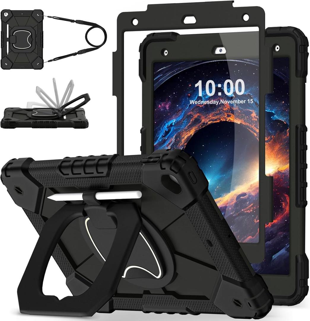 WESOROL Case for iPad 9th/8th/7th Generation 10.2 Inch (2021/2020/2019),Full-Body Drop Protection 9th Generation iPad Case with Rotating Stand Screen Protector Pencil Holder Holde,Black