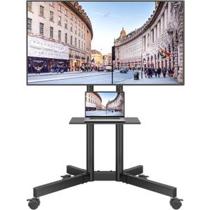 BONTEC Mobile TV Stand with Tilt Function, Rolling TV Cart for 32–85 Inch LED LCD OLED Flat & Curved TVs, Portable Stand with Laptop Shelf, Locking Wheels, Max VESA 600x400mm, 132 lbs Capacity, Black