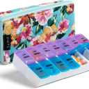 Weekly Pill Organizer 2 Times a Day, Zumd Pill Box 7 Day with Cute Quilted Fabric Zipper Case, Travel Pill Case Am Pm for Vitamin Medicine Organizer