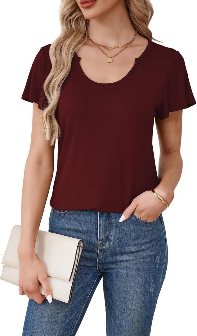 Womens Round Neck Short Sleeve T-Shirt Loose Fit Stretchy Soft Relaxed Casual Blouse Top, Size S