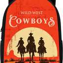 Cowboy Backpack Wild West Cool Cowboys Ride Horses School Backpack for Men Women Teens Kids, Westen Vintage Red Black Shoulders Backpack Outdoor Casual Travel Daypacks, 17 Inches