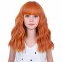 PATTNIUM Kids Orange Wig Child Ginger Wig with Bangs Short Wavy Auburn Wigs for Girls Shoulder Length Heat Resistant Synthetic Wigs
