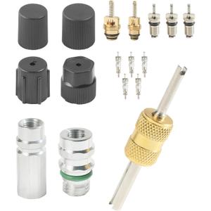 17PCS AC Schrader Valve Kit,Car Accessories AC Valve Core Kit with Removal Tool,Compatible with R12,R22,R134 Refrigerants,Suitable for Replacement and Repair of Car Air Conditioners, 2 pack